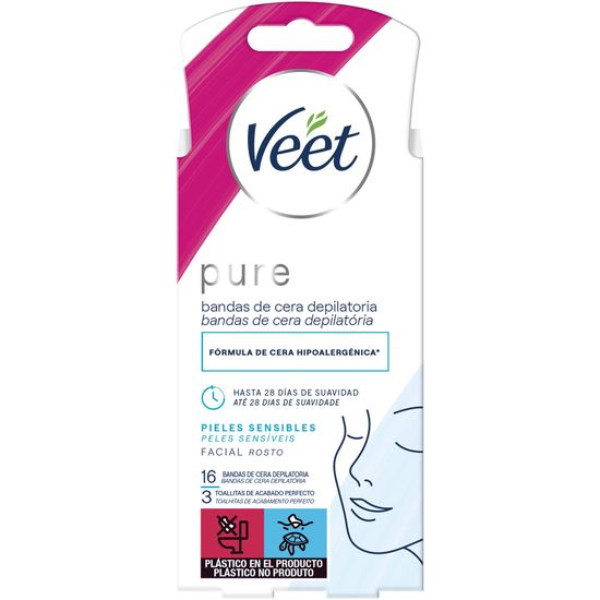 Bandas de Cera Depilatória Facial Veet Pure Peles Sensíveis 40un