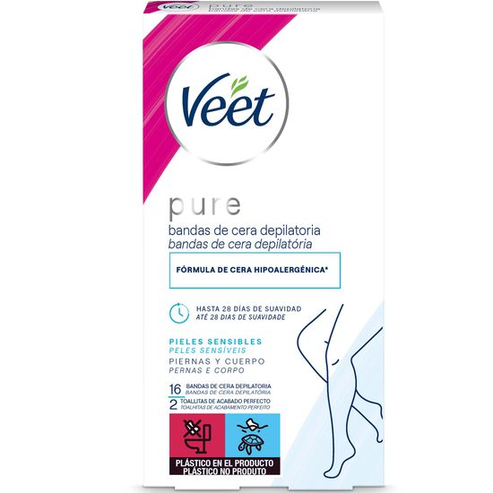 Bandas de Cera Depilatória Veet Pure Peles Sensíveis 16un