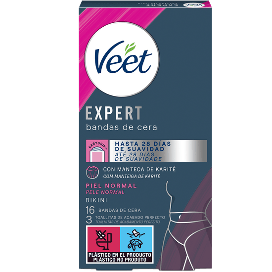 Veet Expert Banda de Cera Depilatória Linha do Bikini Peles Normais 16un